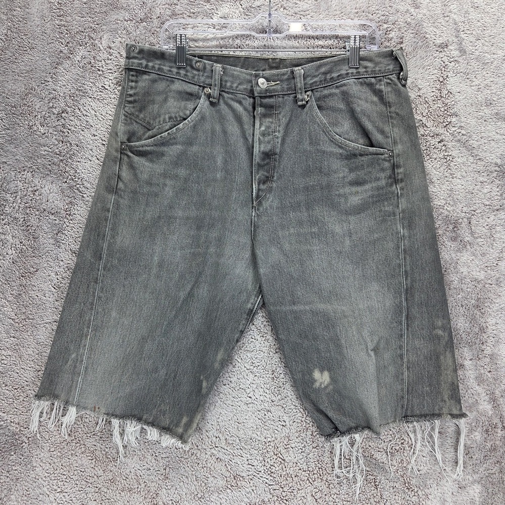 Vintage Levis Shorts Mens 34 Gray Charcoal Wash Raw Hem Engineered Button Fly